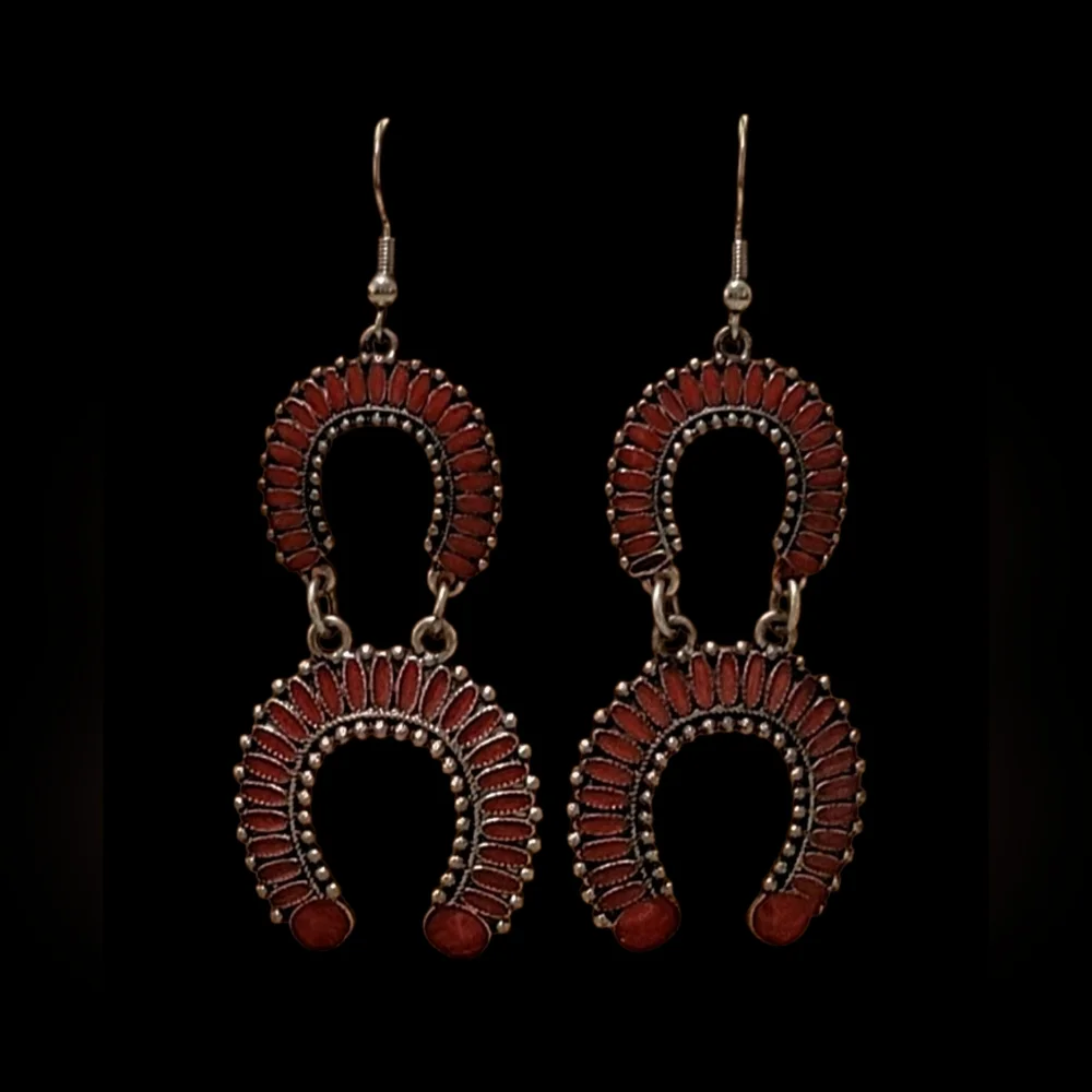 Western Red Squash Blossom Dangle Earrings New - Picture 2 of 3